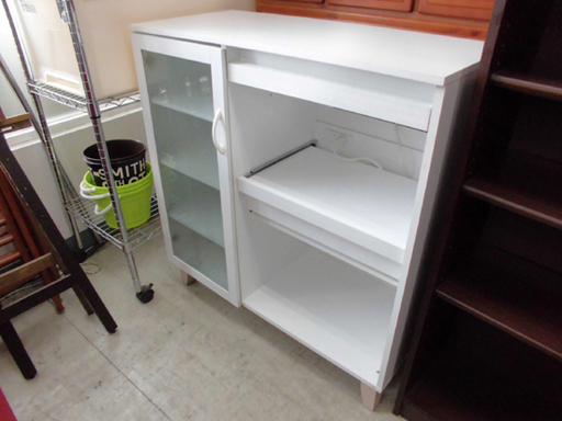 レンジボード 食器棚 木製 幅90cm ホワイト 南12条店