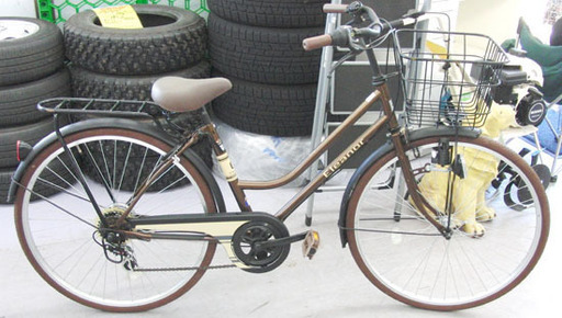 26インチ 6段切替 自転車 鍵 荷台付き シティサイクル アサヒ Eleanor