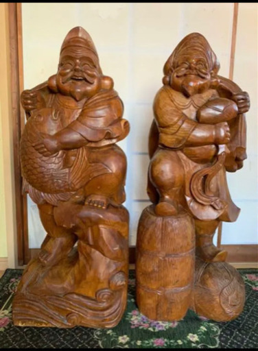 木彫り　恵比寿大黒天二体セット