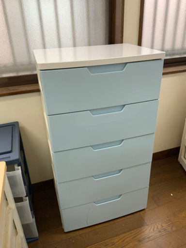 5段　衣装ケース　衣類収納　水色　収納ケース　中古^_^