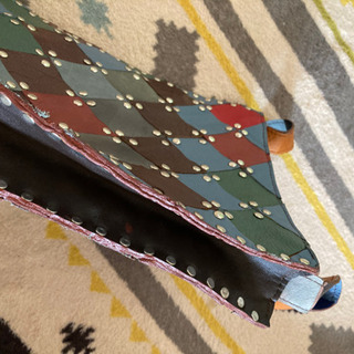 ハンドメイド　カラフルなトート革バッグの画像