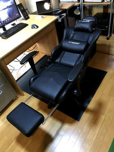 GTRACING ゲーミングチェア オットマン リクライニング　肘掛け付き 黒 GT901BLACK