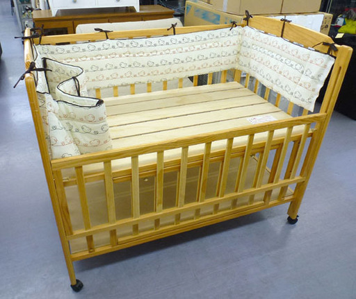 大和屋 ベビーベッド 内寸70×120ｃｍ 収納付き 木製 すのこ キャスター ライトブラウン 赤ちゃん
