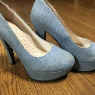 デニム柄 ハイヒールパンプス