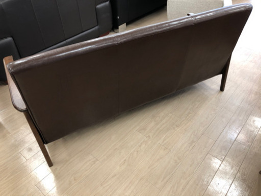 3人掛けソファー　ブラウン　合皮　オットマン付