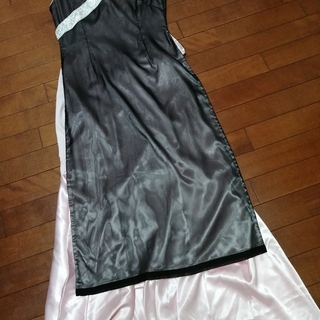 アオザイ上下セット 黒/ピンク・上衣シルクの画像