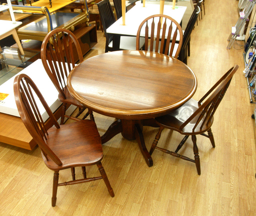 4人掛け ダイニングセット 円卓 テーブル 直径105㎝ チェア4脚 5点セット 木製 食卓  訳有 札幌 豊平区 西岡店