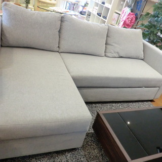 【中古美品】自社配送＆設置可能　ニトリ　布張りカウチソファベッド(ノアーク GY)　３人掛けの画像