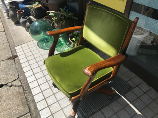 karimoku カリモク コロニアル モケットグリーン デスクチェア 事務椅子 イス チェアー レトロ 状態込み 中古