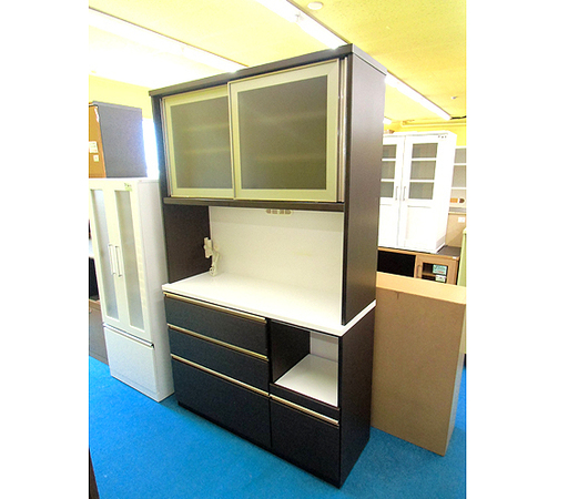 札幌 レンジボード 幅120㎝ 高さ197㎝ 食器棚 キッチン収納 ダークブラウン レンジ台 コンセント3口 本郷通店