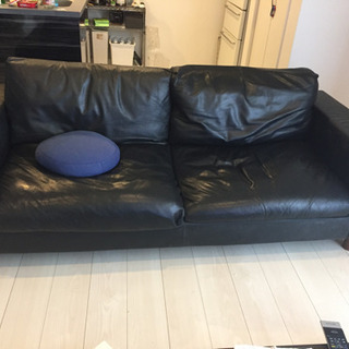 無印良品 本革 革張りワイドアームソファ レザー ソファー (3P / 3人