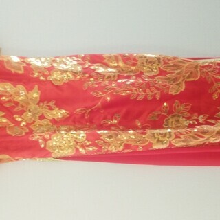 チャイナ・アオザイ風ドレス赤【L】