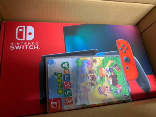 定価プラス千円に値下げしました。新品未開封　任天堂Switchネオン　Amazon限定ケース、あつもりソフト、保護シール、クロスのセッ