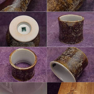 【JA】九谷庄三洞 四代善平 武腰昭一郎 九谷焼 釉彩 皆具揃 水指 建水 杓立 蓋置の画像