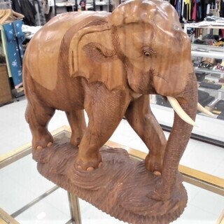 象の置き物 木彫り 全長45×高さ41cm インテリア オブジェ 苫小牧西店の画像