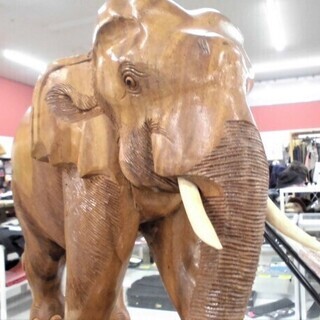 象の置き物 木彫り 全長45×高さ41cm インテリア オブジェ 苫小牧西店の画像