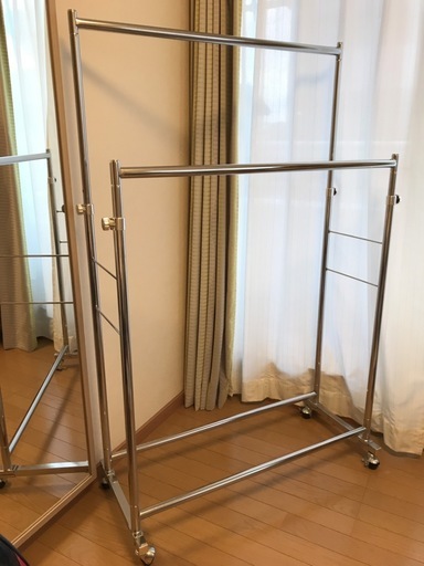 パイプハンガー２連　耐荷重190kg  キャスター付き