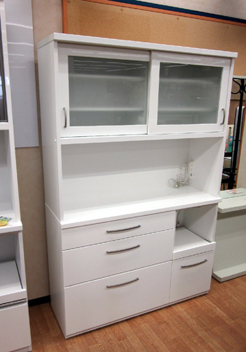 レンジボード 幅119×奥行40×高さ180.5cm ニトリ 食器棚 白 エナメル キッチン収納 レンジ台 NITORI ☆ PayPay(ペイペイ)決済可能 ☆ 札幌市 清田区 平岡