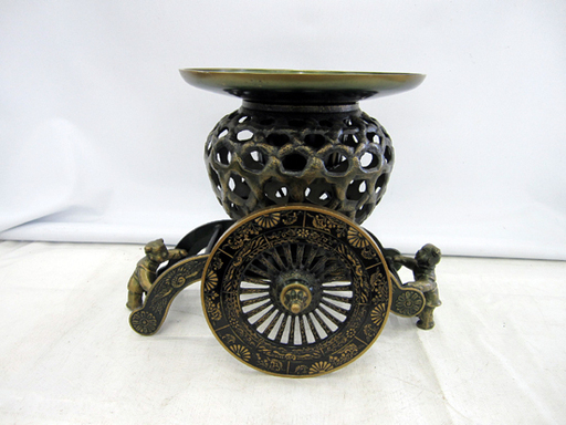 ☆ 中国美術 花器 薄端 御所車 華道具 茶道具 花瓶 花入れ 生け花 池坊 金属製 インテリア ☆ 札幌 北20条店