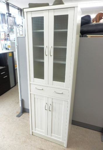 スリム食器棚 幅60㎝ 高さ180㎝ 二枚扉 コンパクト 木製 白 ホワイト ガラス戸 収納 キッチン ペイペイ対応 札幌市西区西野