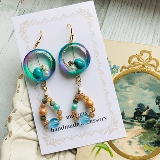 P-355     シャボン玉風とチェコビーズのピアス／イヤリング