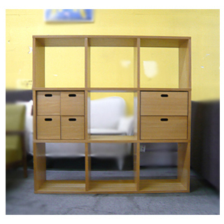 無印良品オーク材 スタッキングシェルフ 3段3列】引出し×3付き 収納ラック