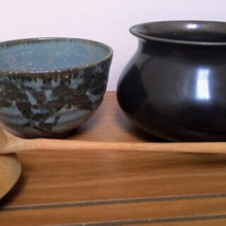 【中古茶道具】抹茶茶碗、鋳物建水、柄杓のセット♪　