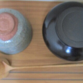 【中古茶道具】抹茶茶碗、鋳物建水、柄杓のセット♪　の画像