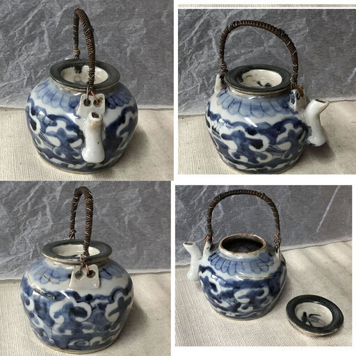 c823 古染付 煎茶急須 急須 中国古陶磁 時代 合わせ箱 茶道具