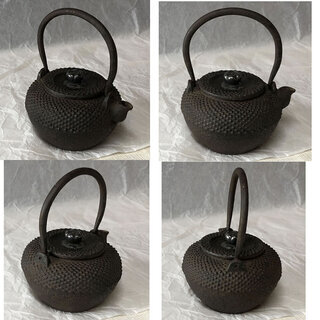 c935 豆鉄瓶 銀つまみ 小さな 鉄瓶 胴径9.3cm 露あられ 茶道具の画像