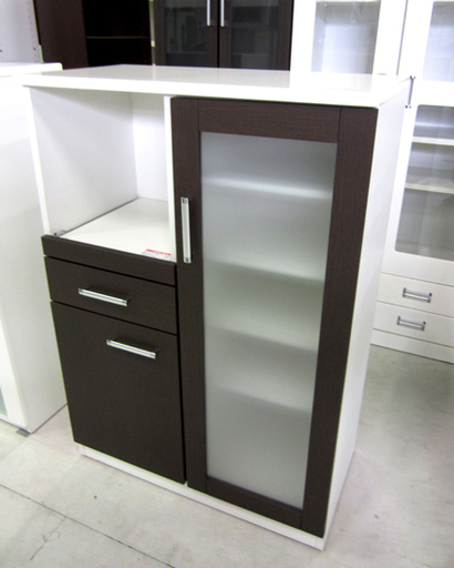 ミドルレンジボード 幅80×高さ115㎝ ニトリ 食器棚 レンジ台 ダークブラウン/ホワイト NITORI 札幌市東区 新道東店