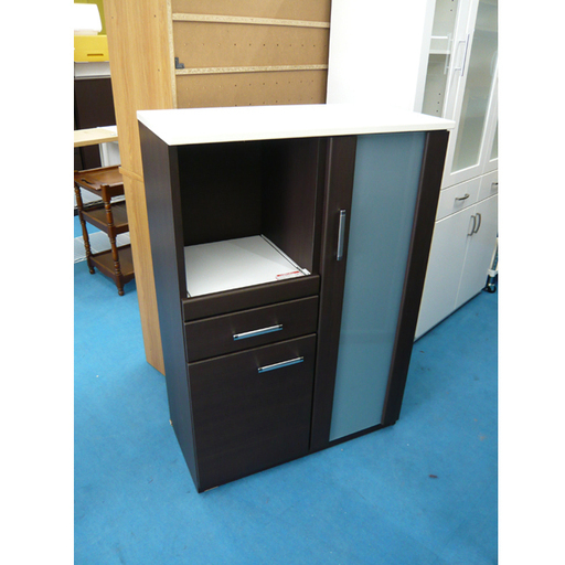 札幌 幅80cm レンジボード ホワイト×ダークブラウン シンプル 木目調 食器棚 キッチン 収納 レンジ台 キッチンボード 本郷通店