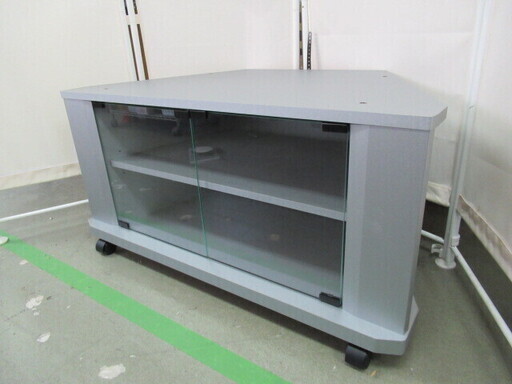 J1497/テレビ台/テレビスタンド/オーディオラック/グレー/キャスター付き/ガラス扉/未使用品/
