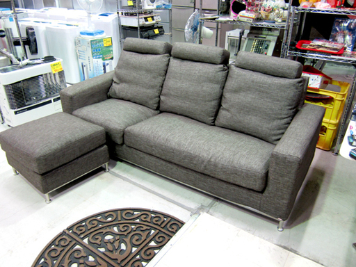 3人掛けソファ 幅202㎝ オットマン・ヘッドレス付き  ニトリ 布×茶系 ファブリック 札幌東区 新道東店