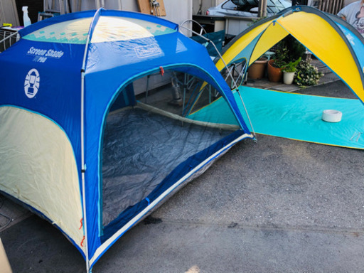 コールマン(Coleman) キャンプ用品4点セット（テント＋シェード＋テーブル＋2人掛けチェア） キャリーバック付き 未使用～中古品