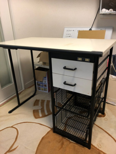 デスク テレワーク  机 引き出し2個付き　網ロッカー2個 W89cm
