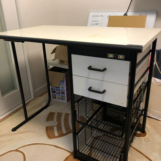 デスク テレワーク  机 引き出し2個付き　網ロッカー2個 W89cm