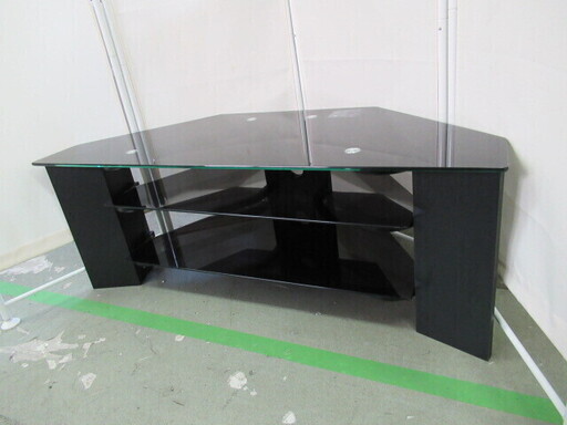 J1501/テレビ台/テレビスタンド/オーディオラック/ガラス/ブラック/中古品/