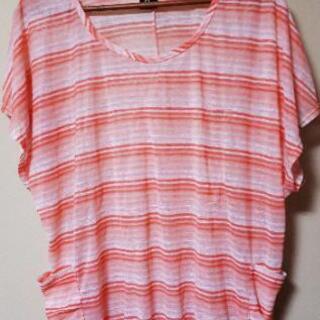 急募🔊 未使用に近い❕オレンジ ボーダー 丸襟 ポケット トップ...