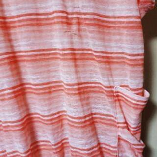 急募🔊 未使用に近い❕オレンジ ボーダー 丸襟 ポケット トップス チュニック Mの画像