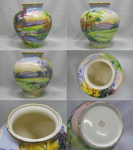 【WE】A.Tuboi 風景画 花瓶 SHOFU 松風陶器 MADE IN JAPAN　