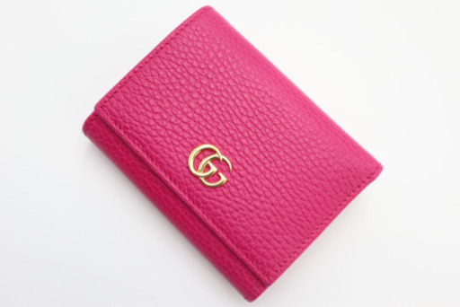 《GUCCI/GGマーモント》三つ折り財布 Aランク ピンク 未使用品 極美品
