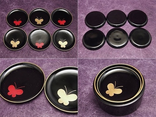 【JA】寛文元年創業 京漆器 老舗 象彦 蝶文 蒔絵 菓子皿六 ボンボン入揃 久美皿