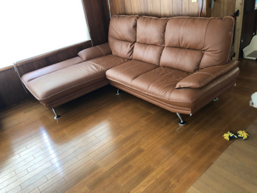 本革3人がけソファ！値下げしました！今週引き取りで15000円