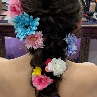 結婚式　ラプンツェル 風　ヘアパーツ　ヘッドドレス　造花