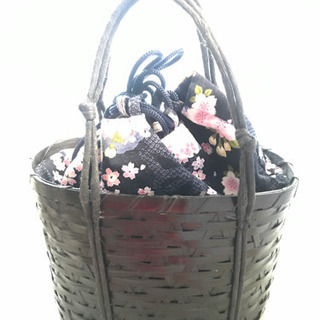 和装　浴衣に　インテリアにも　籠バック　美品