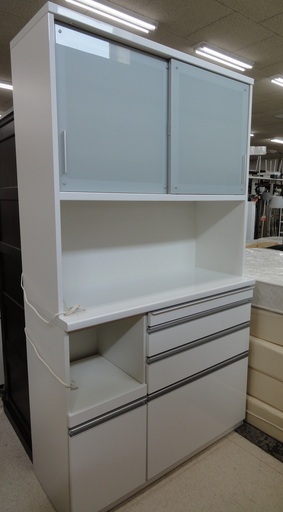 松田家具 3連レンジボード 食器棚 WH ハイタイプ 【ユーズドユーズ名古屋天白店】
