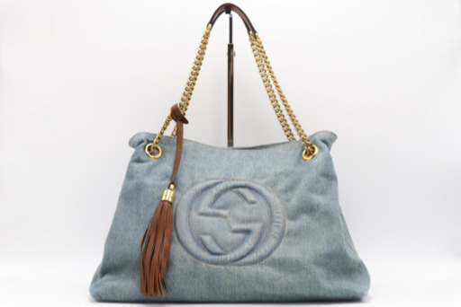 《GUCCI/ソーホー チェーン トートバッグ》デニム ABランク 美品