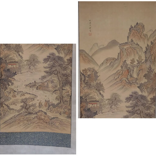 j28 古い掛軸 中林竹渓 肉筆 木箱入り 日本画