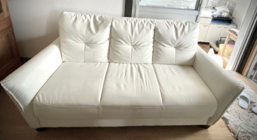 【取引完了】ホワイト レザーソファー 3P